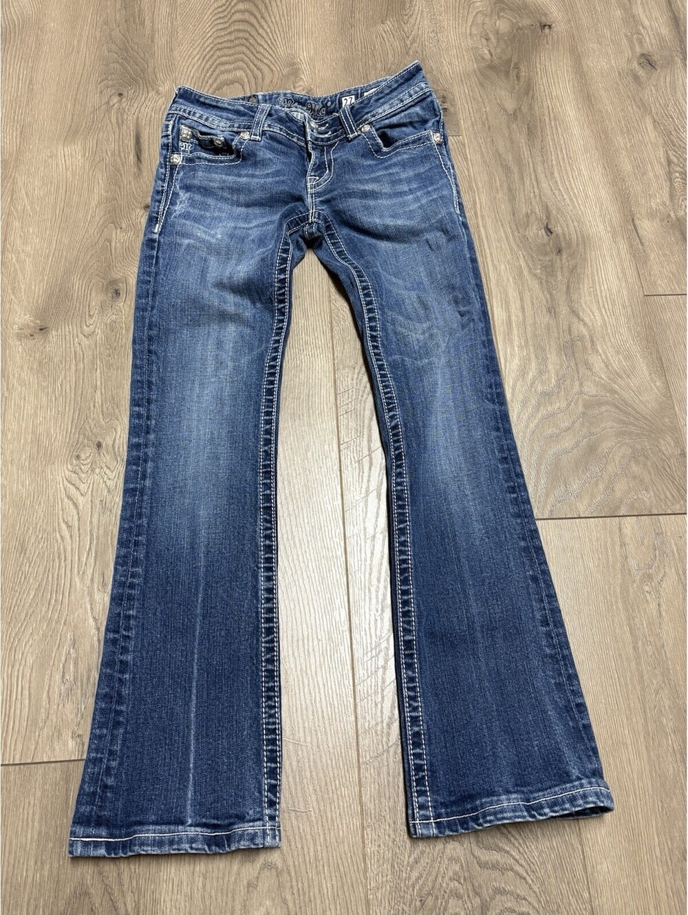 MISS ME Rhinestone & Crystal Bling Pocket Boot Cut Jeans JP4657-2 Size 27
